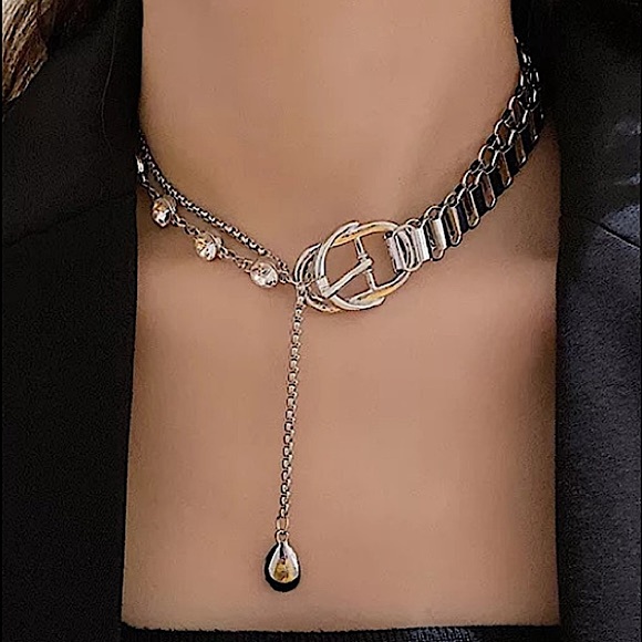 Buckle Design Rhinestone Drop Chain Link Choker - Picture 3 of 9